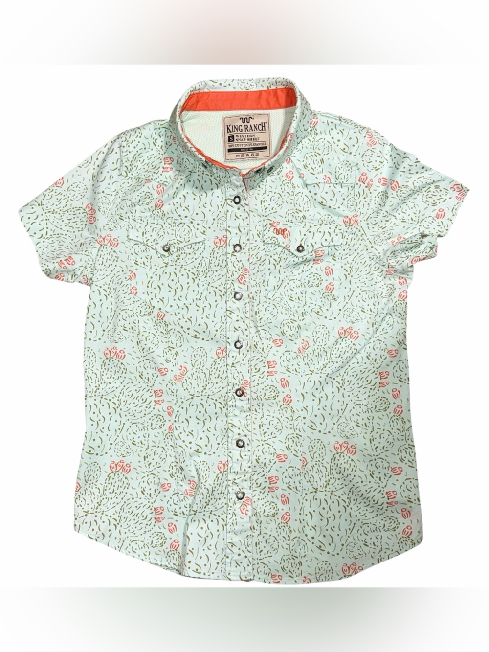 King Ranch Western Snap Shirt Womens S Cactus Print Pearl Snap